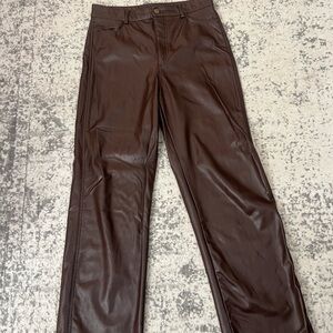 Garage Brown Faux Leather Pants